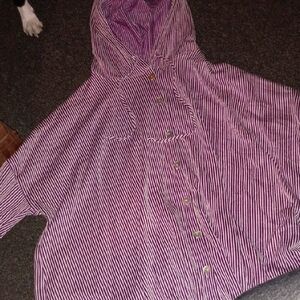 Striped Hooded Button-Up Hooded Long Sleeve Size 3x